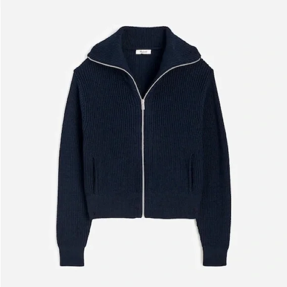 Madewell Ribbed Zip-Front Cardigan in Navy Size S - Picture 5 of 5
